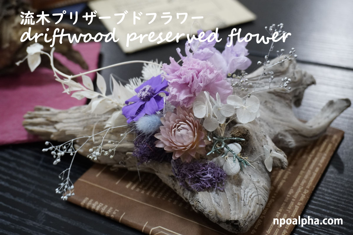 流木プリザーブドフラワーNPO法人アルファー